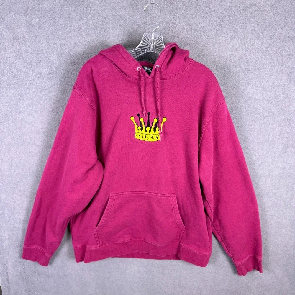 Y2K Stussy Mens‎ Hoodie XL Chenille Crown Applique Surf Skate Punk Hip Hop EUC